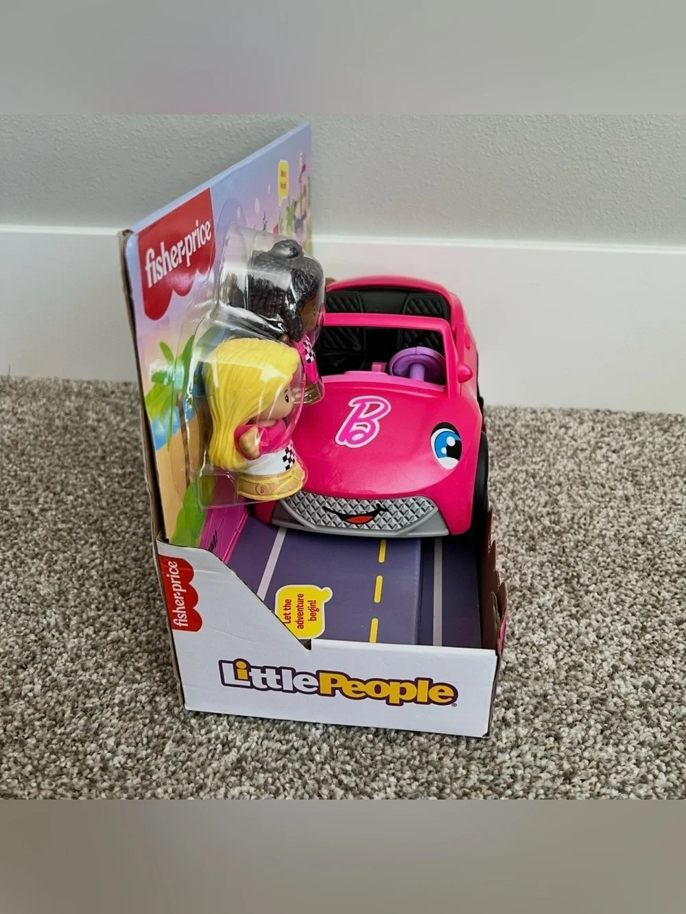 NIB Fisher Price Little People Barbie Convertible with 2 Dolls